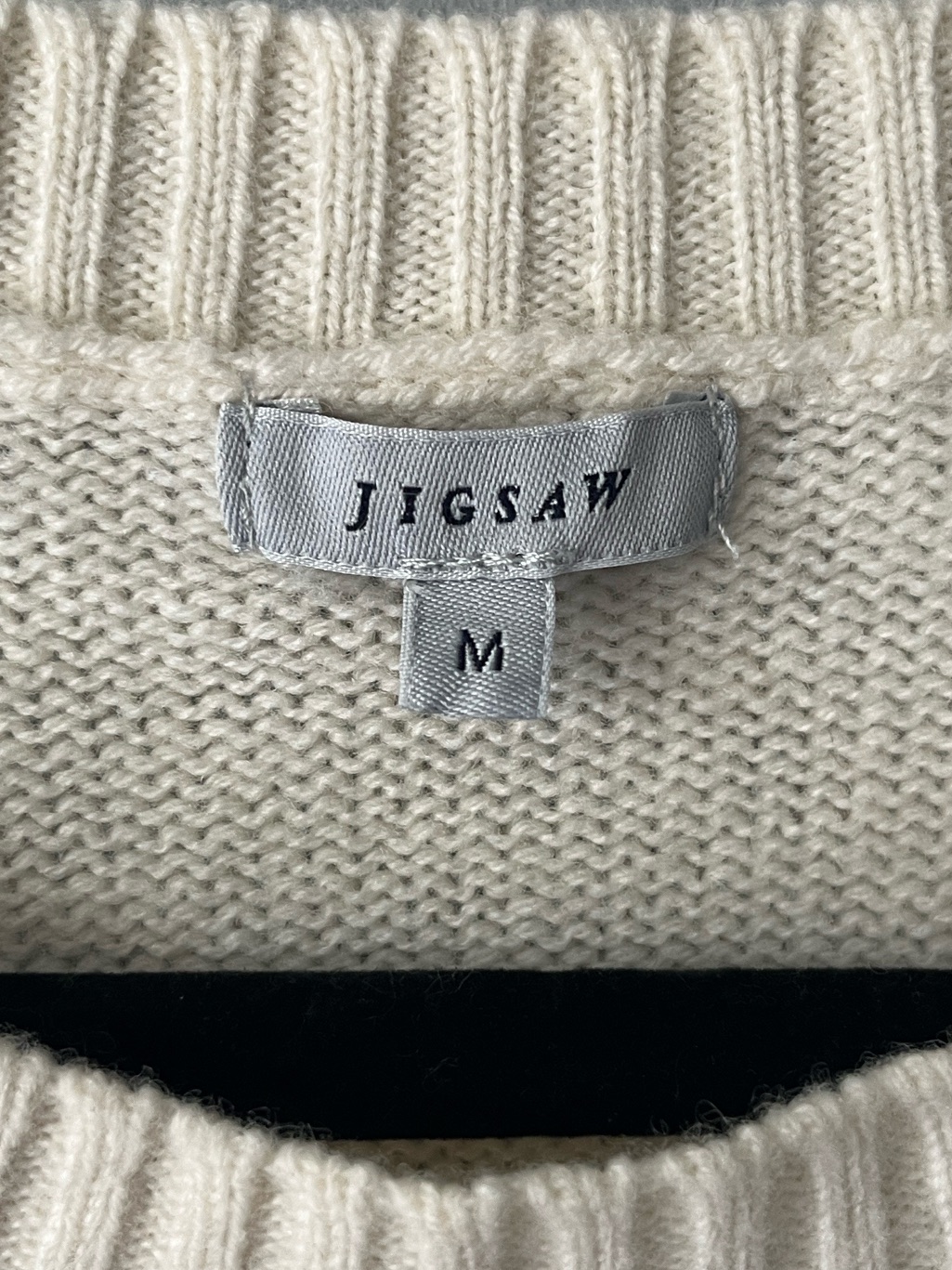 Jigsaw 100% Wool Button-Shoulder Striped Soft Sweater M Ivory/Black — image 6 of 7